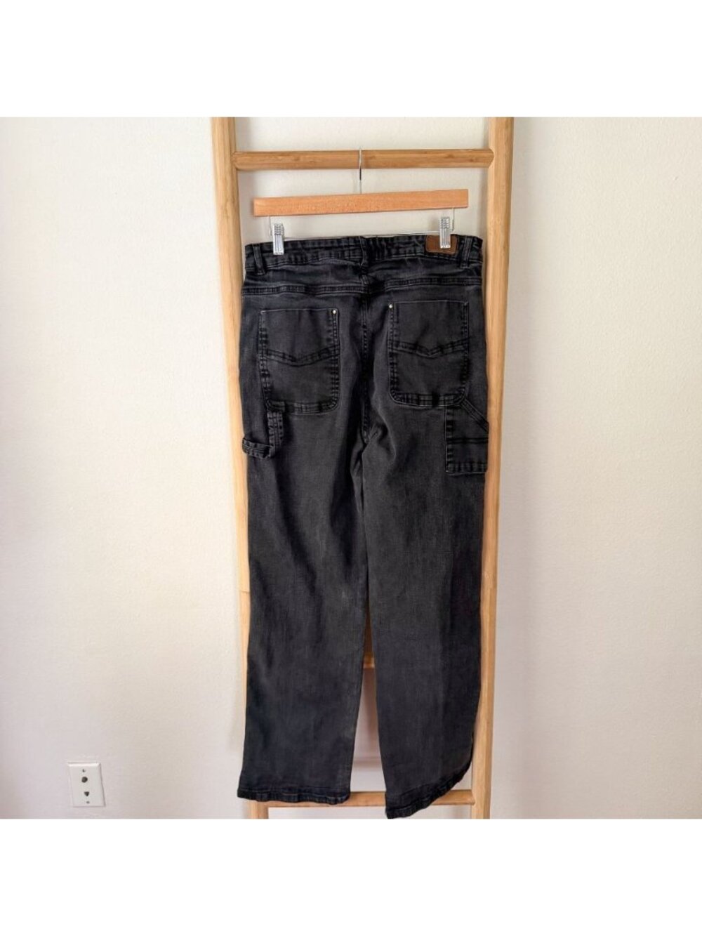 Hell Bunny Black Washed Carpenter Jeans Wide Leg Goth Grunge XL 34” - Picture 5 of 7